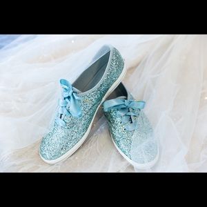Light blue Kate Spade glitter sneakers